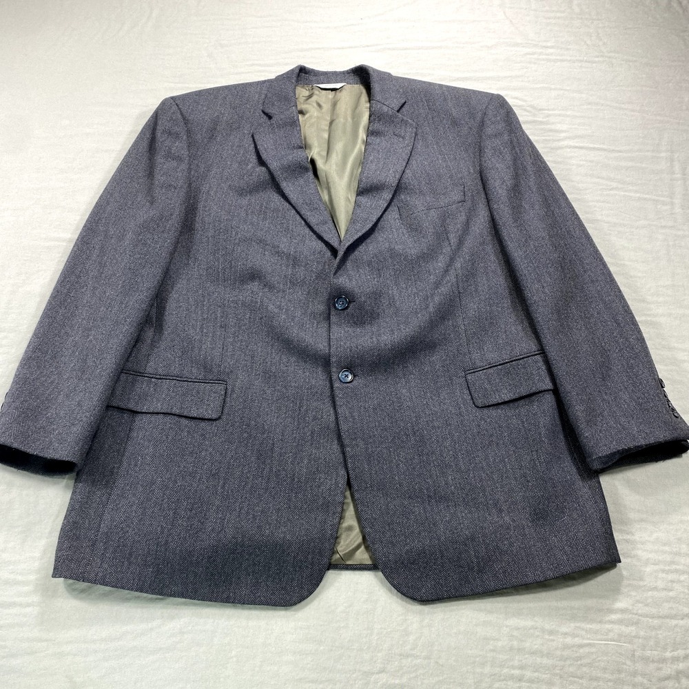 Joseph & Feiss Blazer Mens 48R Blue Herringbone Lambswool Sport Coat Jacket‎ *